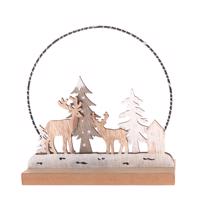 Drevená vianočná dekorácia s LED svetlom Deer forest, 16 x 16 x 6 cm