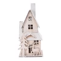 Drevený LED domček Christmas house biela, 9 x 20,5 x 9 cm