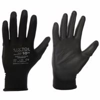 Sixtol Pracovné polyesterové rukavice GLOVE PE-PU 10 čierna, veľkosť 10"