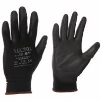 Sixtol Pracovné polyesterové rukavice GLOVE PE-PU 9 čierna, veľkosť 9"