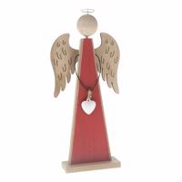 Vianočná drevená dekorácia Modern angel červená​, 14,5 x 33 cm